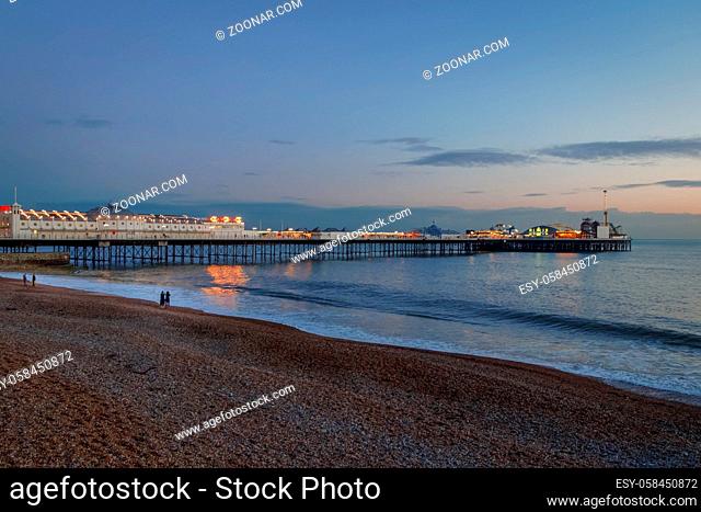 BRIGHTON, EAST SUSSEX/UK - JANUARY 26 : View of Brighton Pier in Brighton East Sussex on January 26, 2018. Unidentified people