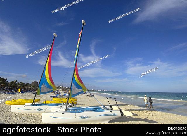 Catamarans on the beach, Maroma Resort and Spa, Riviera Maya, Quintana Roo, Yucatan, Mexico, Central America