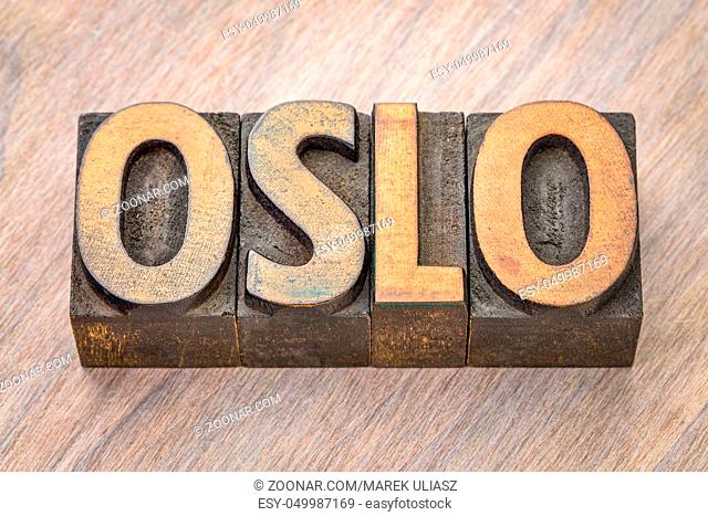 Oslo word abstract in vintage letterpress wood type printing blocks
