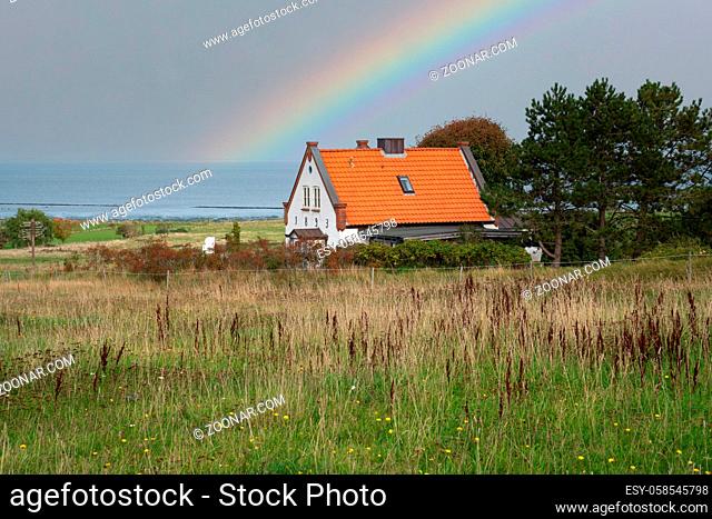Panoramic image of the coastal landscape of Amrum, North Sea, Germany