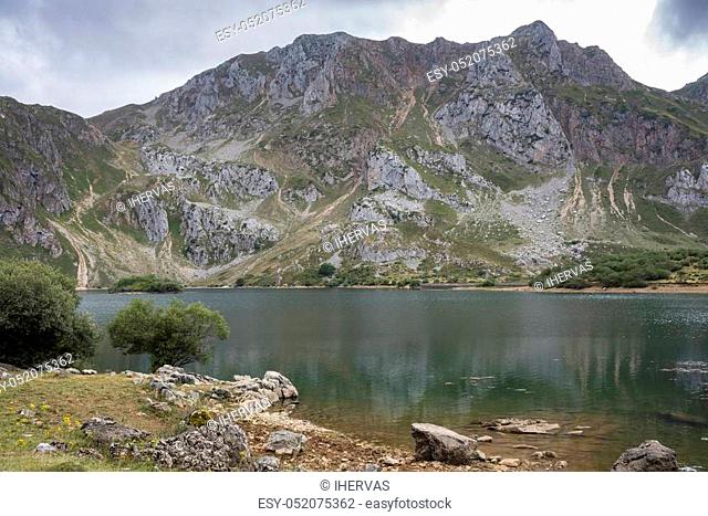 Views of Lago del Valle, in Somiedo Nature Reserve. It is located in the central area of the Cantabrian Mountains in the Principality of Asturias in northern...