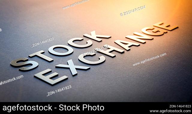Word stock exchange written with white solid letters on a board