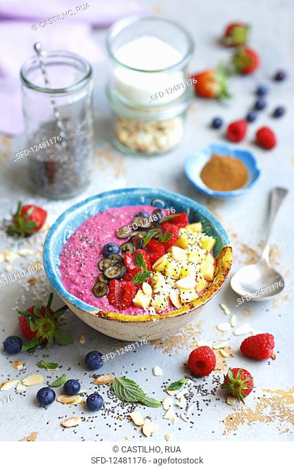 Berries and beetroot smoothie with chia and fruits