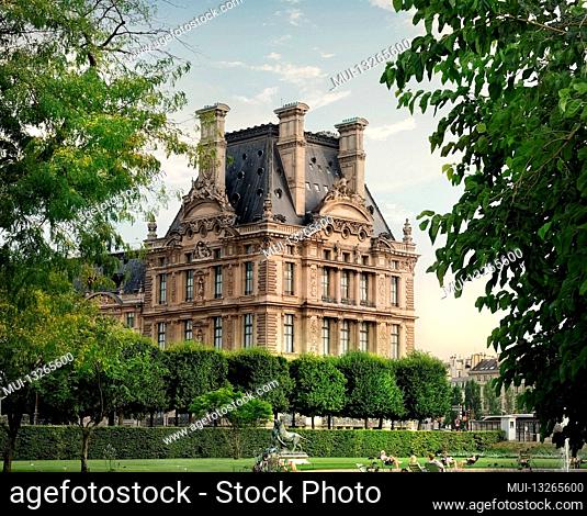 Museum of Louvre and park Tuileries in Paris, France