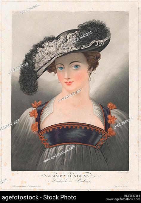 Portrait of Susanna Lunden, wearing wide-brimmed hat with feathers, ca. 1809-35. Creator: Philibert Louis Debucourt