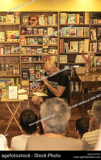 CAngas, Spain. Jun 24th, 2023. Anton Lopo, Galician writer and poet, presents his new book of poetry at the Wells bookshop