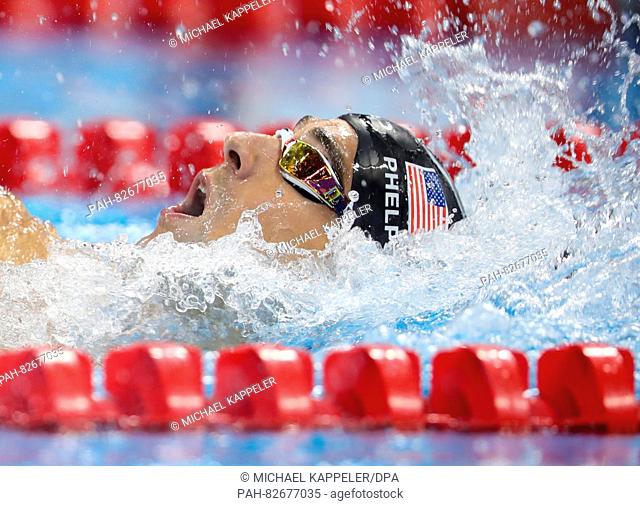 Michael Phelps of the USA in action during the Men's 200m Individual Medley Semifinal of the Swimming events of the Rio 2016 Olympic Games at the Olympic...