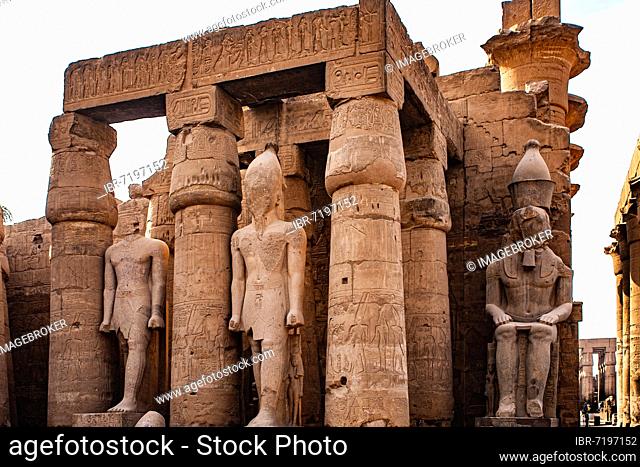 South doorway to the Great Colonnade with colossal statues of Ramses II. Luxor Temple, Thebes, Egypt, Luxor, Thebes, Egypt, Africa