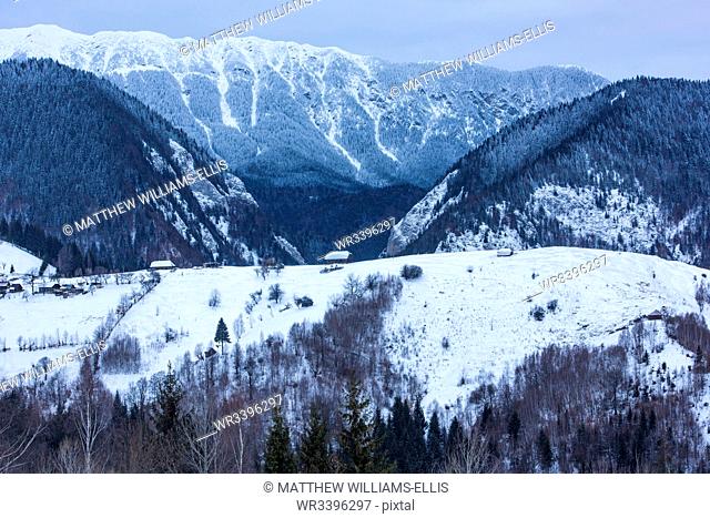 Carpathian Mountains snowy winter landscape, Pestera, Bran, Transylvania, Romania, Europe