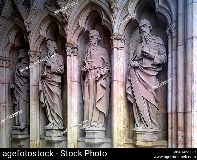 Europe, Sweden, Central Sweden, Västergötland Province, interior view of the Gothic Skara Cathedral (11th century), prophets made of sandstone on the portal