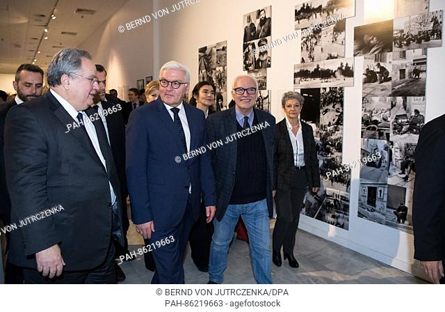 German Minister for Foreign Affairs Frank-Walter Steinmeier (SPD), his Greek counterpart Nikos Kotzias (l) and Denys Zacharopoulos (2nd r)