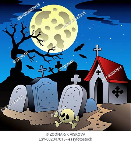 Halloween scenery with cemetery 1 - color illustration
