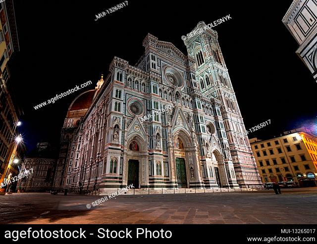 Florence Cathedral and bell tower at night
