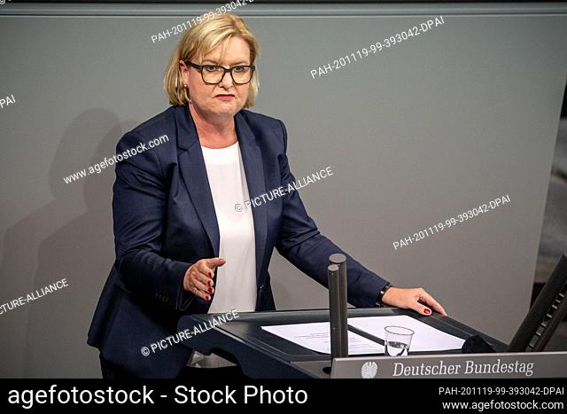 19 November 2020, Berlin: Eva Högl (SPD), Commissioner for the Armed Forces of the German Bundestag, speaks in the plenary session of the Bundestag at her first...