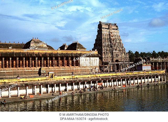 Nataraj temple east Rajagopuram tower and Sivaganga tank at Chidambaram ; Tamil Nadu ; India