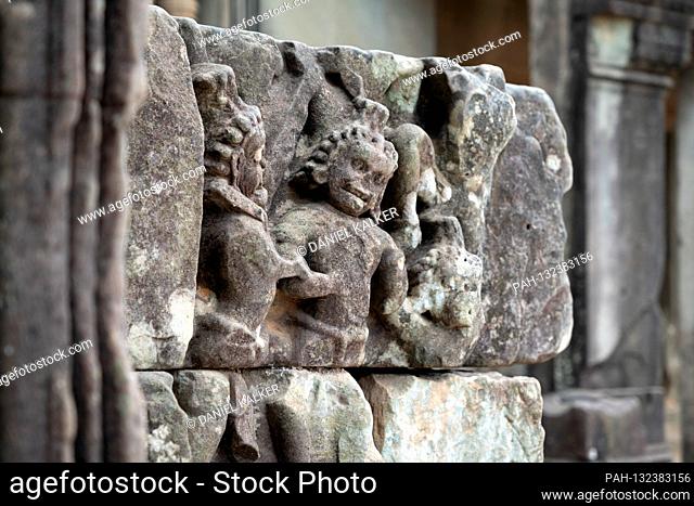 Cambodia: Stone carving at the temple complex Angkor Wat..Photo from May 9th, 2019. | usage worldwide. - Siem Reap/Siem Reap/Cambodia