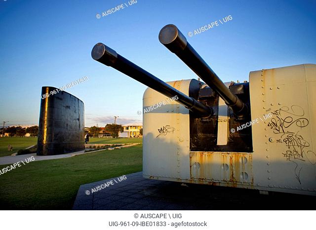 Naval Memorial Park, with the 4, 5 inch gun turret of HMAS Derwent, and a submarine fin from HMAS Orion, The park is dedicated to the memory of HMAS Perth and...
