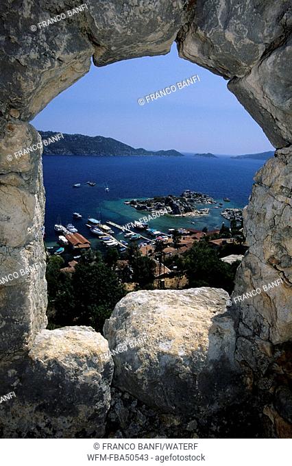 view from the Castle at Simena to the sunken Island Kekova, Simena, Lycia Region, Mediterranean Sea, Turkey