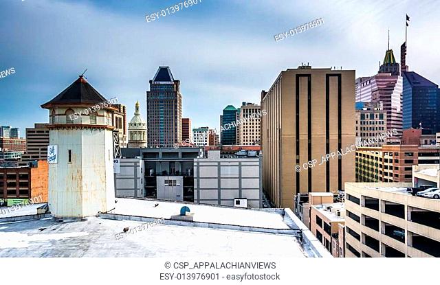 View of buildings from a parking garage in Baltimore, Maryland