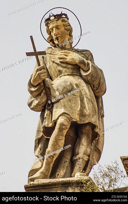 Statue of St. Louis above façade of St Anne's Church of Mercy (Chiesa di Sant'Anna la Misericordia). Piazza S. Anna (St. Anne's Square)