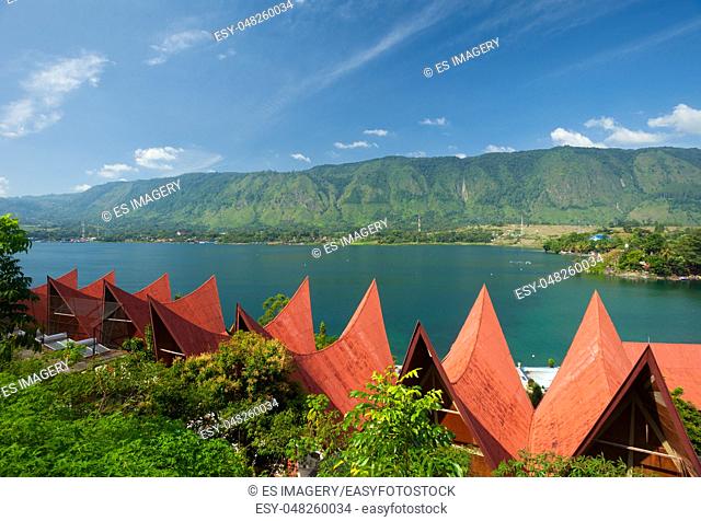 Traditional Batak roof architecture in Tuk Tuk on Samosir Island, Lake Toba, , Sumatra, Indonesia