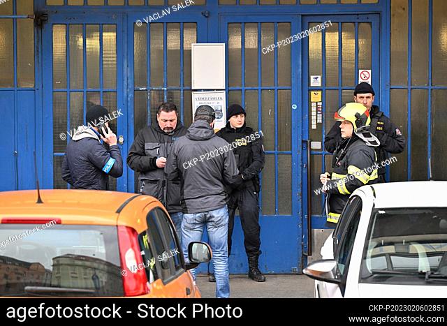 The police investigates report about bomb being placed at the post office in Nadrazni street in Brno, Czech Republic, February 6, 2023
