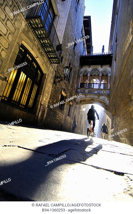 Obispo Irurita street(Carrer del bisbe). Gothic quarter, Barcelona, Catalonia, Spain