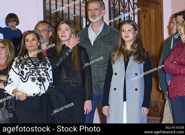 King Felipe VI of Spain, Queen Letizia of Spain, Crown Princess Leonor, Princess Sofia attends the performance of the Living Passion (a Festival of National...