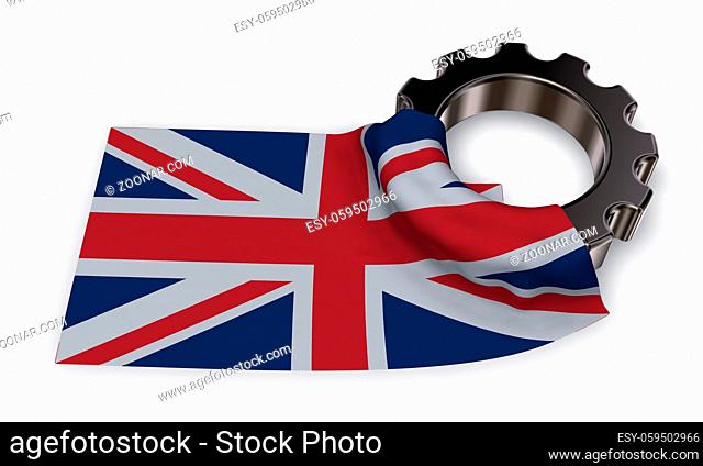 zahnrad und flagge von großbritannien - 3d rendering