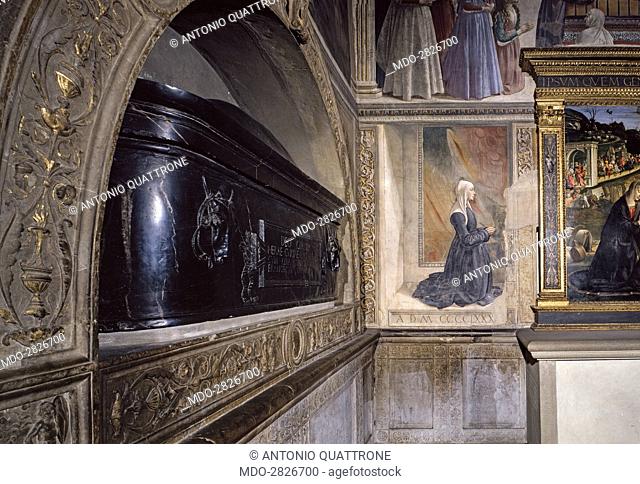 Tomb of Nera Corsi Sassetti (Sepolcro di Nera Corsi Sassetti), by Giuliano da Sangallo, 1485-1490, 15th Century, stone. Italy, Tuscany, Florence