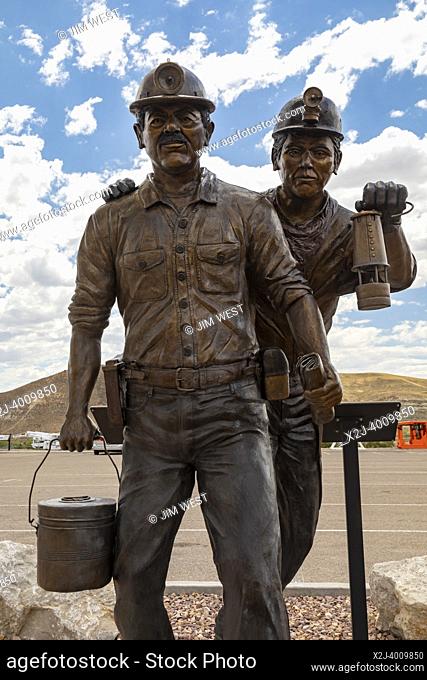 Green River, Wyoming - A sculpture, Shift Change by Bryan Cordova, celebrates the miners who have dug the mineral trona from the mines of southwest Wyoming for...