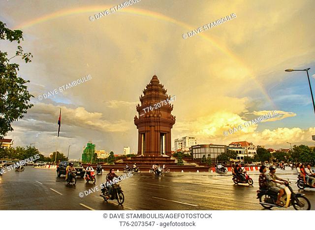 Independence Monument (Vimean Akareach) under a rainbow, Phnom Penh, Cambodia