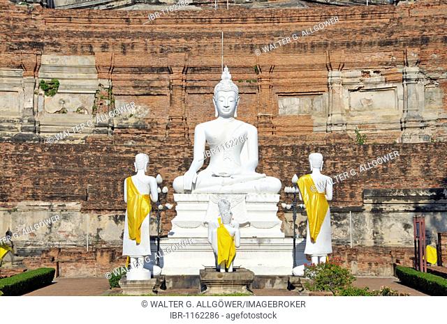 Buddha statues, Great Chedi Chaya Mongkol, Wat Yai Chai Mongkon, Ayutthaya, Thailand, Asia