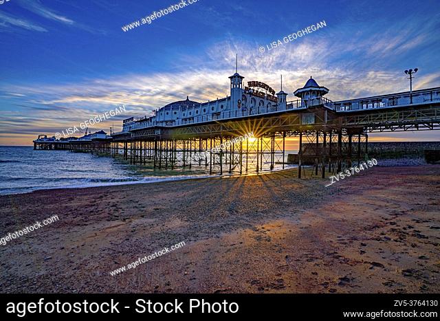 Sunset at the Palace Pier, Brighton, East Susees, England, Uk