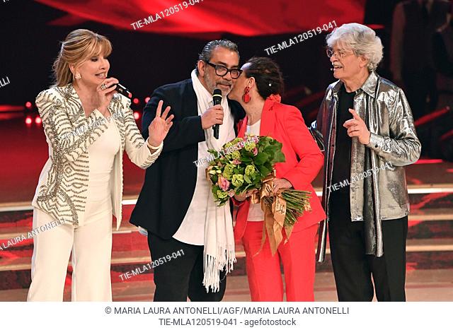 Milly Carlucci, Guillermo Mariotto, Maria Jesus Fernandez wife of Antonio Razzi, Antonio Razzi at the tv show Ballando con le setelle (Dancing with the stars)...
