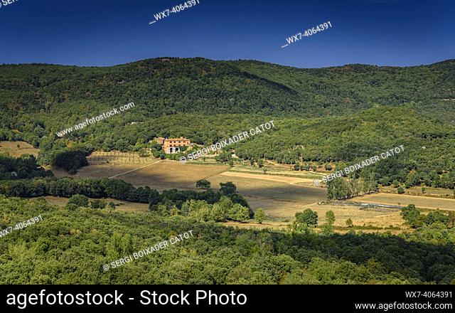 La Vajol Village and meadows and forests of the Salines massif near the town (Alt EmpordÃ , Girona, Catalonia, Spain)