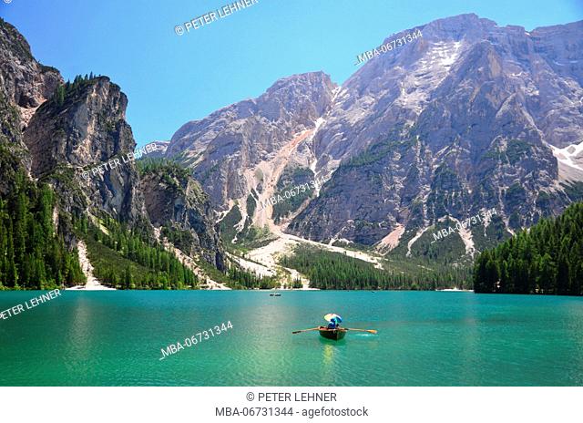 Pragser Wildsee / Lake Prags close Seekofel, Pustertal, Dolomites, South Tirol, Trentino, Italy