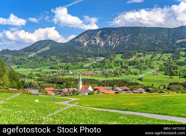 Germany, Bavaria, county Rosenheim, Samerberg, Törwang, view from lookout chapel, HG Grainbach