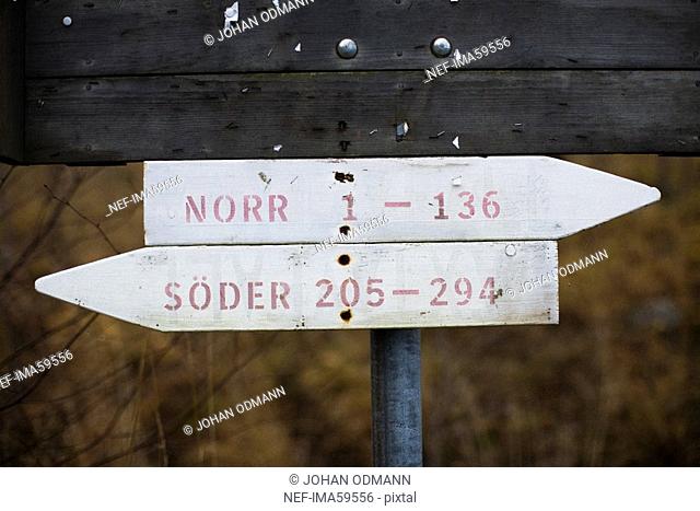 Two sign pointing north and south Sweden