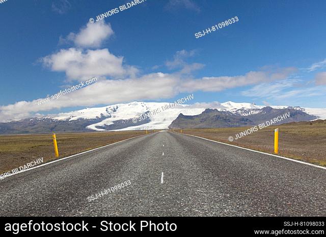 The ring road in a lonely landscape, Austurland, Iceland