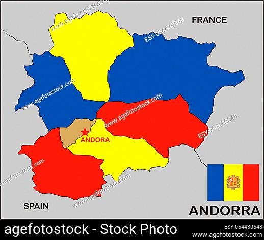 political map of Andorra country with flag