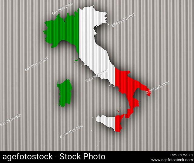 Karte und Fahne von Italien auf Wellblech - Map and flag of Italy on corrugated iron