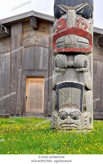 Frontal poles, Haida Gwaii (Queen Charlotte Islands)- Old Masset, British Columbia, Canada