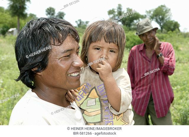 Father with child on his arms, Nivaclé Indians, Jothoisha, Chaco, Paraguay, South America
