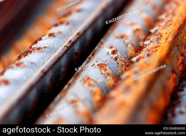 Rustic Metal Armature Rod. Building Construction Background