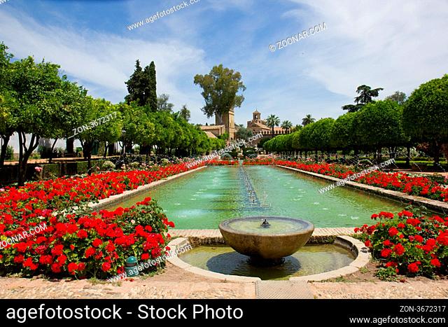 Gardens at the Alcazar de los Reyes Cristianos in Cordoba, Spain