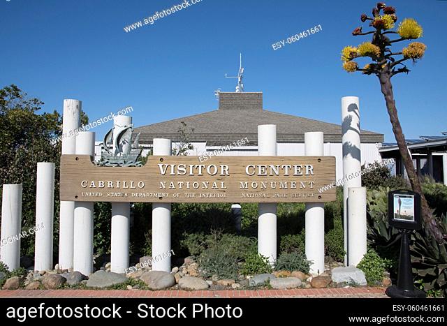 Cabrillo NM, CA, USA - February 8, 2020: A welcoming signboard at the entry point of the park