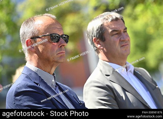 From left: Friedrich MERZ with sunglasses, Markus SOEDER (Prime Minister of Bavaria and CSU Chairman). Prime Minister Dr