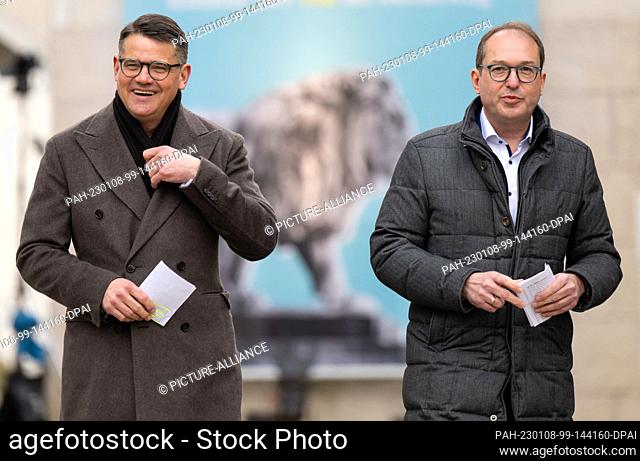 08 January 2023, Bavaria, Seeon-Seebruck: Boris Rhein (l, CDU), Minister President of Hesse, and Alexander Dobrindt, head of the CSU state group