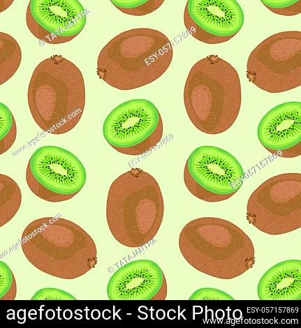 Seamless pattern whole fruit kiwi and piece, Vector illustration